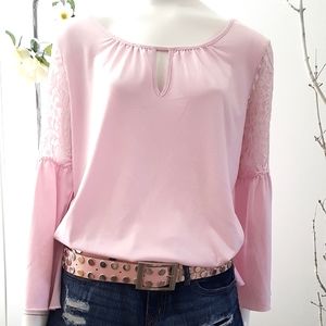 🔥Ricki's💗Pink Bell Lace Sleeve Top|Wide Neckline